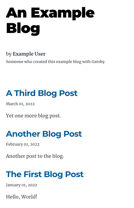 Example blog developed with Gatsby Example blog developed with Gatsby